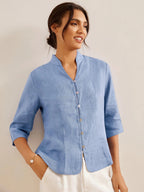 100% Linen Hand Button Fitted Jacket AMELIA