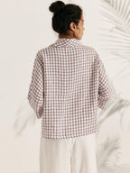 100% Linen Dropped Collar Long-Sleeve Top TRISTAN