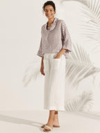 100% Linen Dropped Collar Long-Sleeve Top TRISTAN