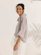 100% Linen Dropped Collar Long-Sleeve Top TRISTAN