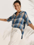100% Linen V-Neck Short Sleeve Shirt SIERRA