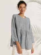 Linen Checked Long-Sleeved Top CAROLINE
