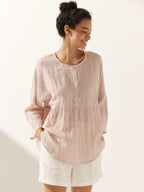 Linen Checked Long-Sleeved Top CAROLINE