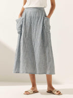 Linen Checked Elastic Waist Skirt MARINA