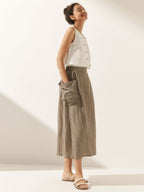 Linen Checked Elastic Waist Skirt MARINA