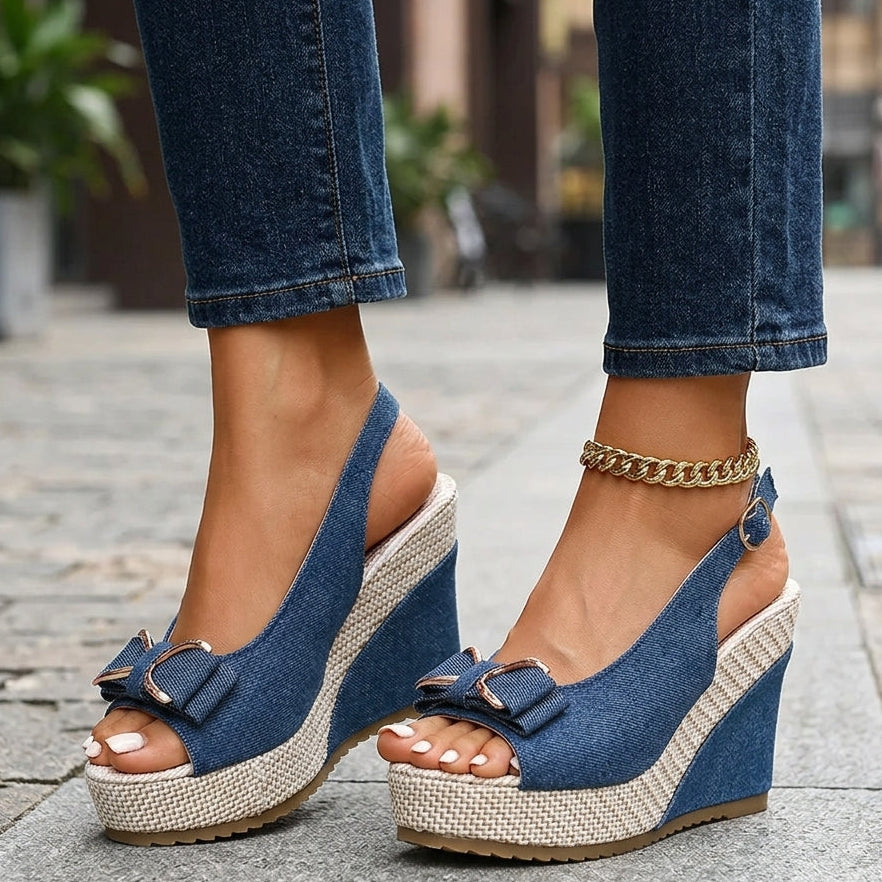 Celeste Denim Bow Wedges
