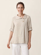 100% Linen Asymmetric Button Placket Shirt CLARISSA
