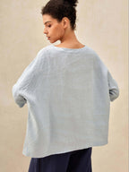 100% Linen Gingham Checked Boatneck 3/4 Length Sleeve Top AURORA