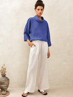 100% Linen Dropped Collar Long-Sleeve Top TRISTAN