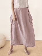 Linen Checked Elastic Waist Skirt MARINA