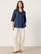 100% Linen Asymmetric Collar Inverted Pleat Top OTTILIE