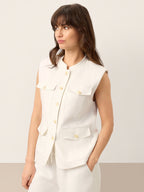 Linen Four-Pocket Tailored Sleeveless Vest COSIMA