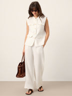 Linen Four-Pocket Tailored Sleeveless Vest COSIMA