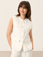 Linen Four-Pocket Tailored Sleeveless Vest COSIMA