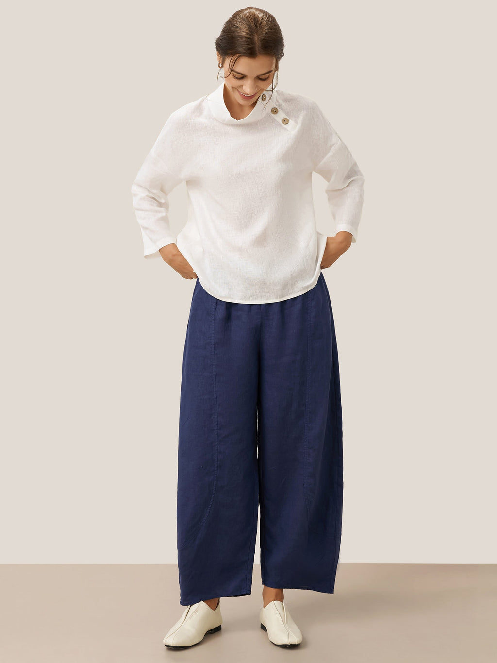 100% Linen Classic Side Neck Top CORA