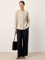 100% Linen Hidden Button Crew Neck Shirt INES