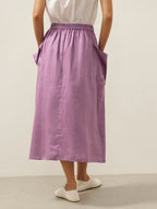 Linen Checked Elastic Waist Skirt MARINA