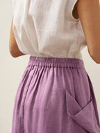 Linen Checked Elastic Waist Skirt MARINA