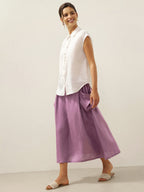Linen Checked Elastic Waist Skirt MARINA