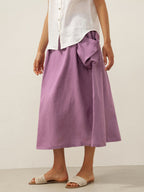 Linen Checked Elastic Waist Skirt MARINA