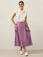Linen Checked Elastic Waist Skirt MARINA