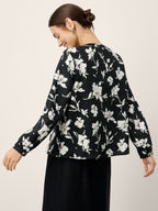 100% Linen Floral Printed Gathered Pullover Top AMIYA