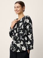 100% Linen Floral Printed Gathered Pullover Top AMIYA