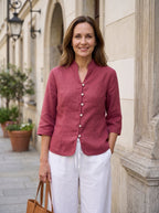 100% Linen Hand Button Fitted Jacket AMELIA