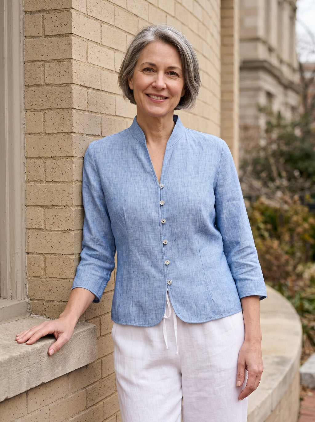 100% Linen Hand Button Fitted Jacket AMELIA