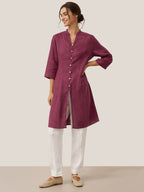 100% Linen Hand Button Long Top DILLON