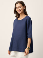 100% Linen Relaxed Back Button Top with Tab Sleeves SYLVANA