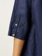 100% Linen Relaxed Back Button Top with Tab Sleeves SYLVANA