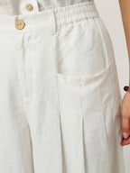 100% Linen Sculpted Pleat Elasticated Back Relaxed Pants VERIDIANA