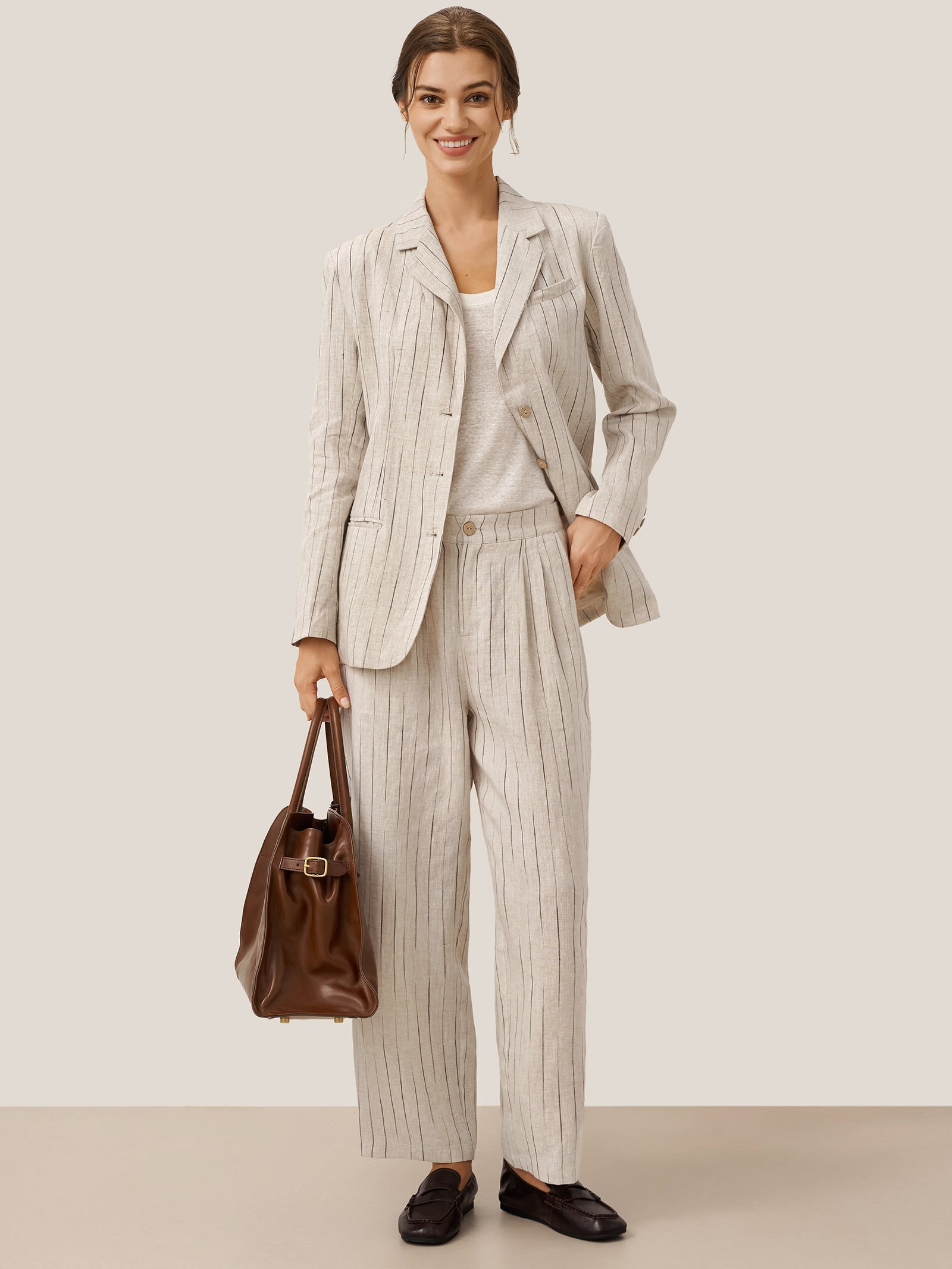100% Linen Sketch Stripe Straight-Leg Pants ELOISE
