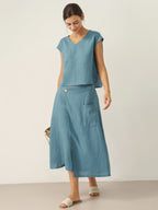 100% Linen V-Neck Cap Sleeve Crop Top FRESSA