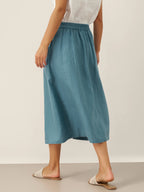 100% Linen Elastic Waist Angled Wrap Skirt FRESSA