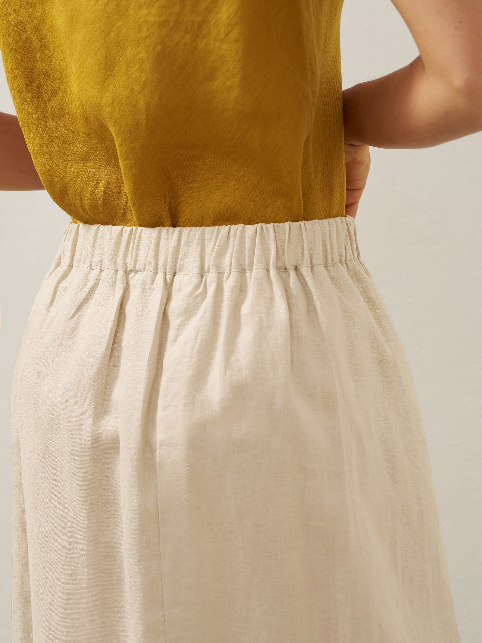 100% Linen Elastic Waist Angled Wrap Skirt FRESSA