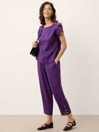 100% Linen Artisan Button Tapered Pants KATHERINE