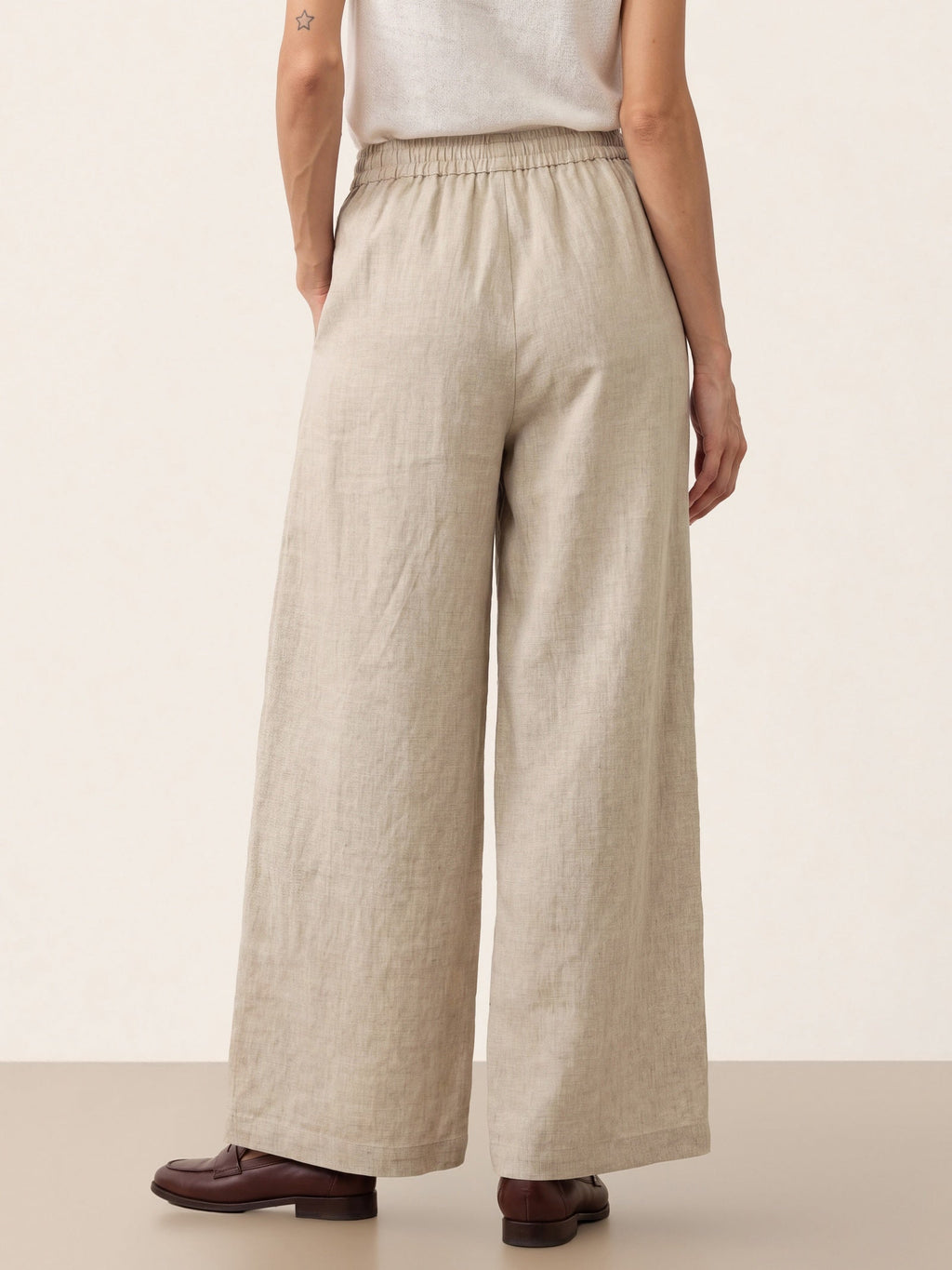 100% Linen Pleated Waist Wide Leg Pants LOUISA