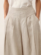 100% Linen Pleated Waist Wide Leg Pants LOUISA