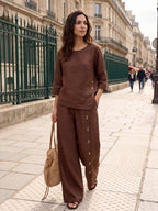 100% Linen Buttoned Slit-Hem Pants KATYA