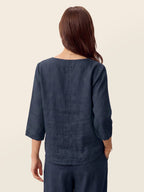100% Linen Asymmetric-Hem Button-Trim Top NYLA