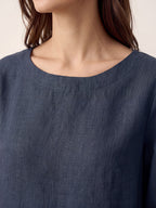 100% Linen Asymmetric-Hem Button-Trim Top NYLA