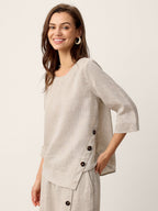 100% Linen Asymmetric-Hem Button-Trim Top NYLA