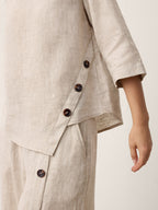 100% Linen Asymmetric-Hem Button-Trim Top NYLA