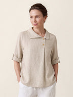 100% Linen Asymmetric Button Placket Shirt CLARISSA