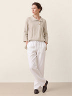 100% Linen Asymmetric Button Placket Shirt CLARISSA