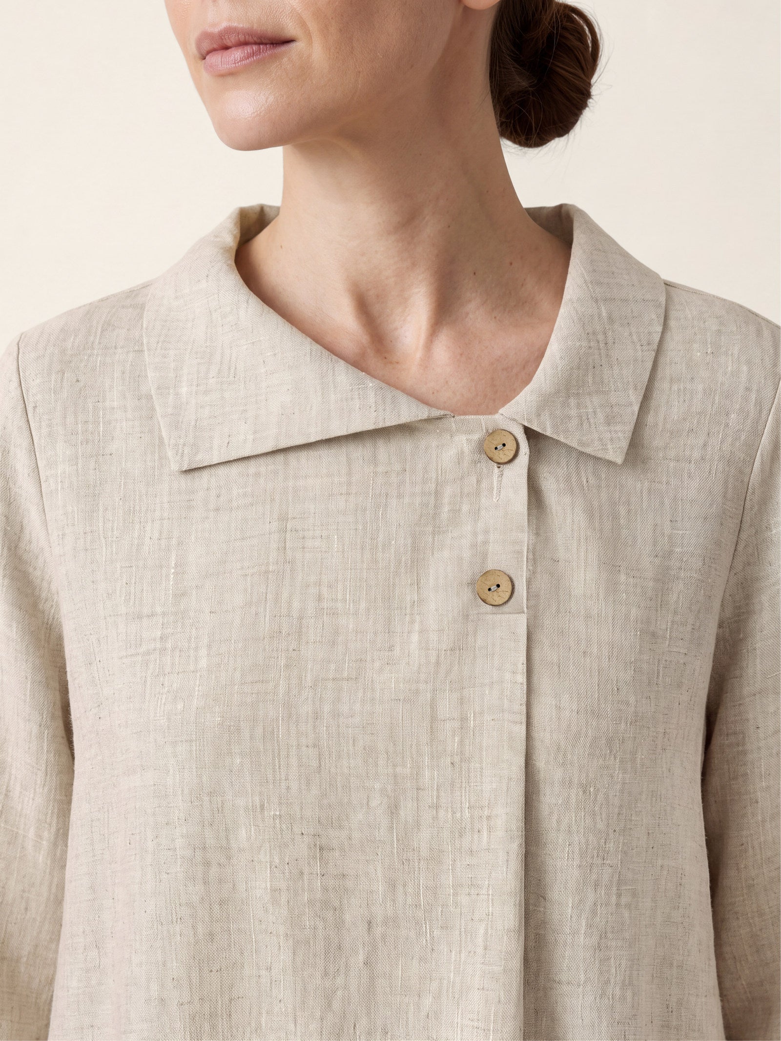 100% Linen Asymmetric Button Placket Shirt CLARISSA