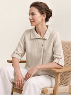 100% Linen Asymmetric Button Placket Shirt CLARISSA