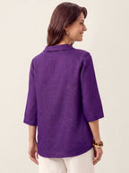 100% Linen Asymmetric Collar Inverted Pleat Top OTTILIE